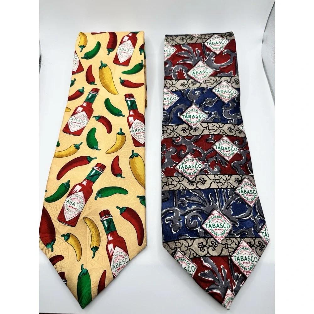 VTG Tabasco Neckties‎ Lot Of 2 Pure Silk Dancing Bottle Logo LA Hot Sauce